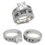 CZ WEDDING RINGS - Sterling Silver Antique Inspired Blue & White CZ Wedding Set Size 7 CZ WEDDING RINGS - Sterling Silver Antique Inspired Blue & White CZ Wedding Set Size 7